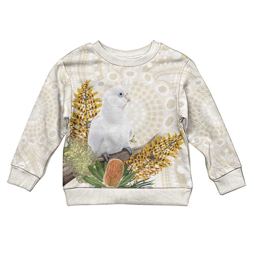 Australia Little Corella Kid Ugly Christmas Sweater Cacatua Sanguinea Western Grevillea Aboriginal Art - Aussie Hoodie