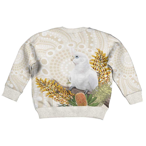 Australia Little Corella Kid Ugly Christmas Sweater Cacatua Sanguinea Western Grevillea Aboriginal Art - Aussie Hoodie
