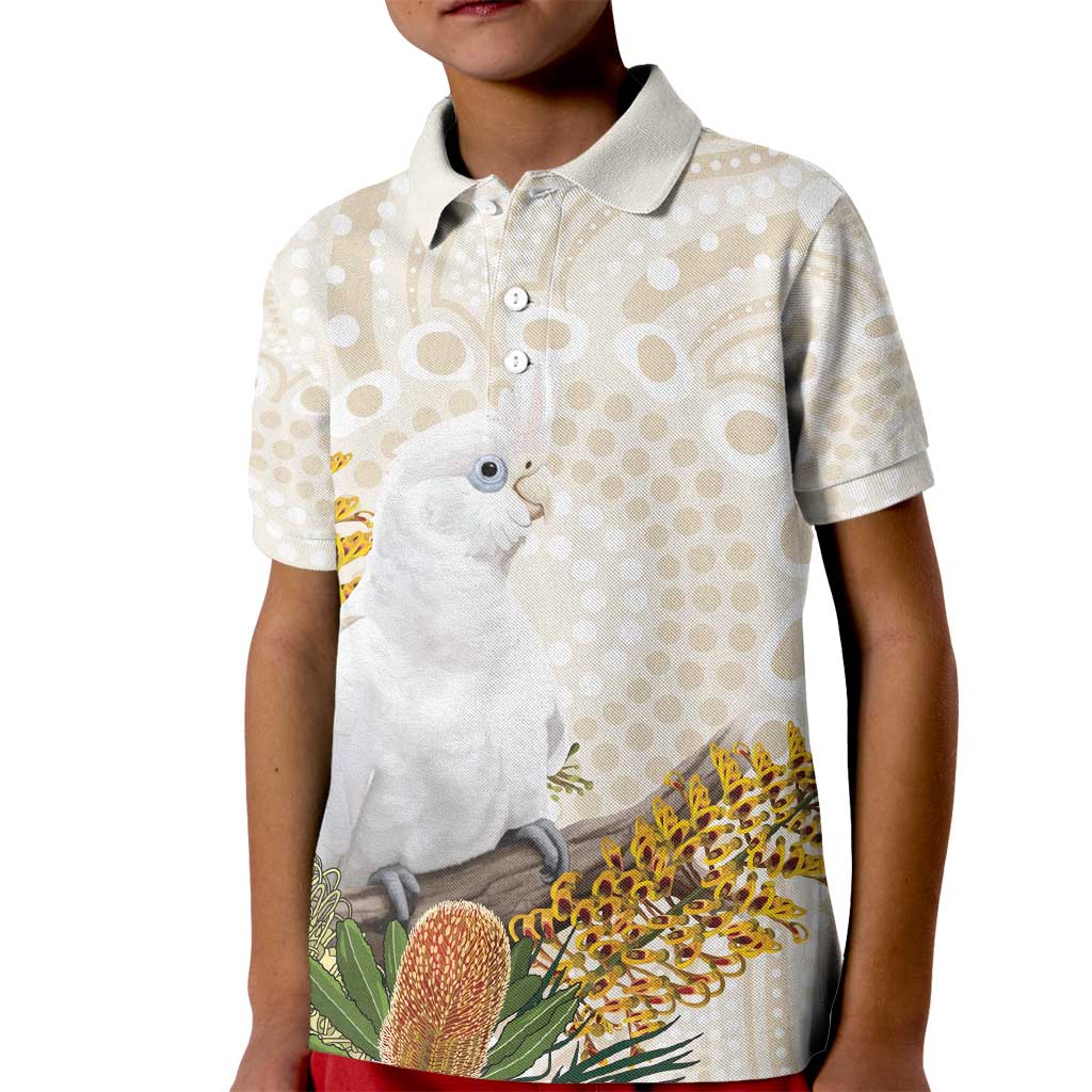 Australia Little Corella Kid Polo Shirt Cacatua Sanguinea Western Grevillea Aboriginal Art - Aussie Hoodie