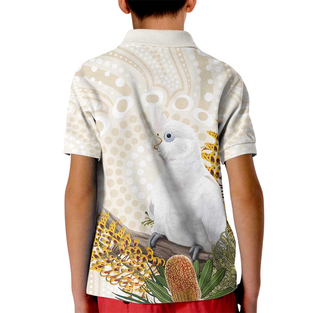 Australia Little Corella Kid Polo Shirt Cacatua Sanguinea Western Grevillea Aboriginal Art - Aussie Hoodie