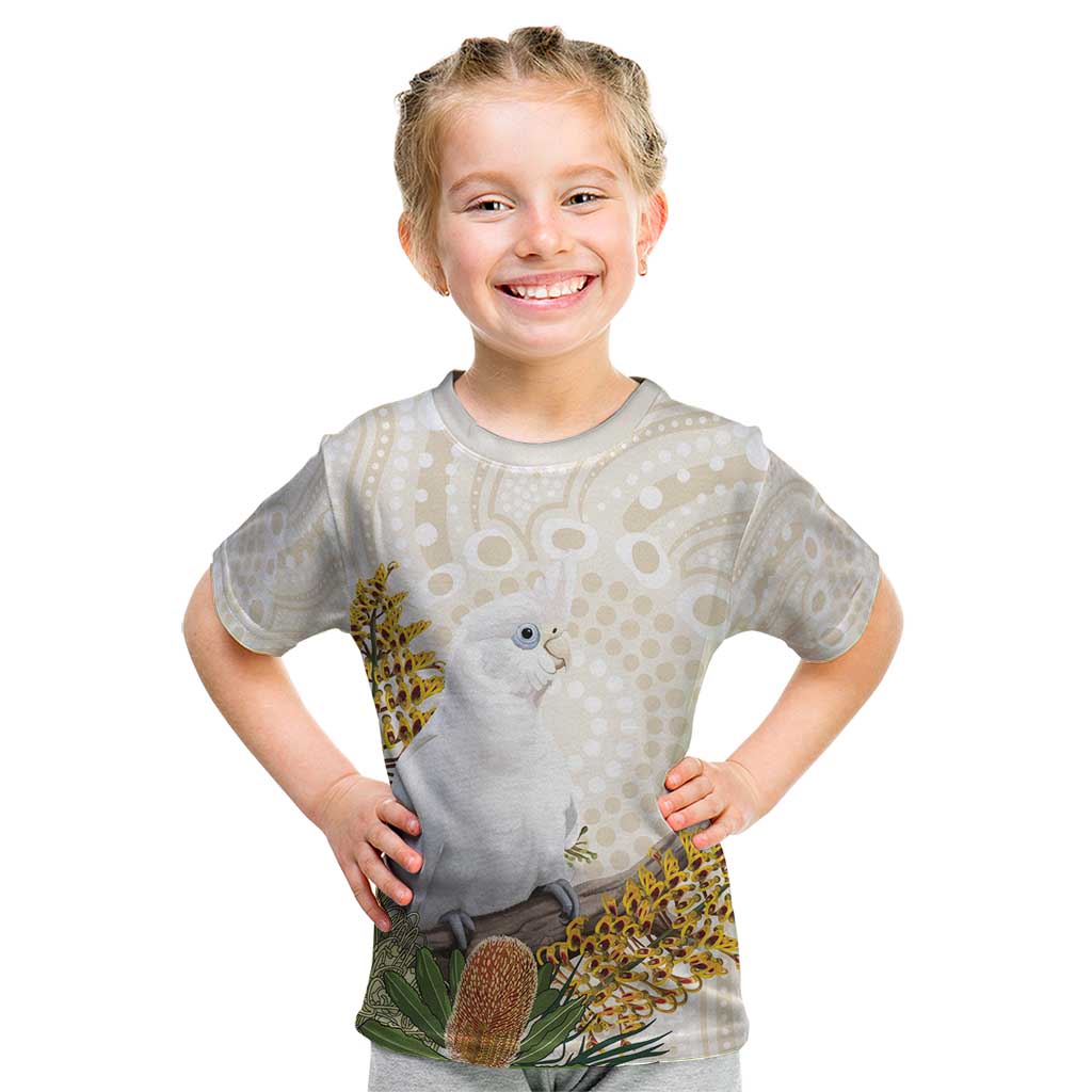 Australia Little Corella Kid T Shirt Cacatua Sanguinea Western Grevillea Aboriginal Art - Aussie Hoodie