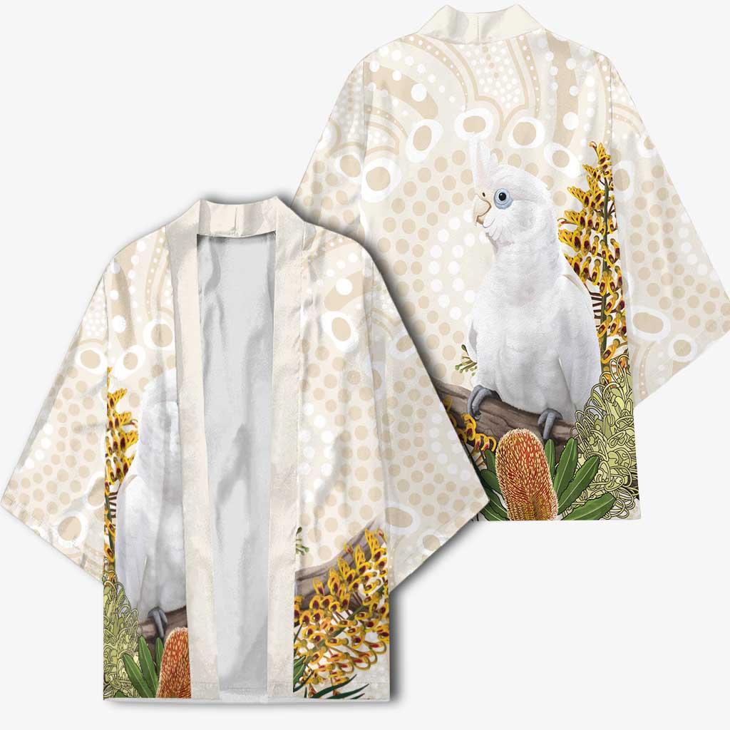 Australia Little Corella Kimono Cacatua Sanguinea Western Grevillea Aboriginal Art - Aussie Hoodie