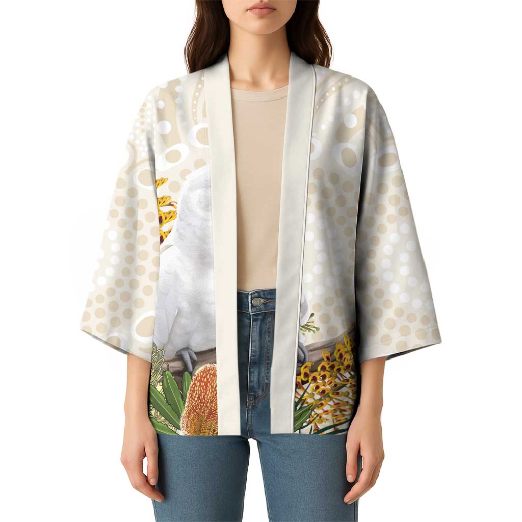 Australia Little Corella Kimono Cacatua Sanguinea Western Grevillea Aboriginal Art - Aussie Hoodie