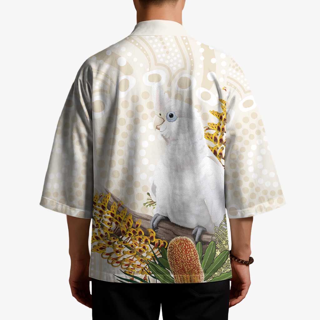 Australia Little Corella Kimono Cacatua Sanguinea Western Grevillea Aboriginal Art - Aussie Hoodie