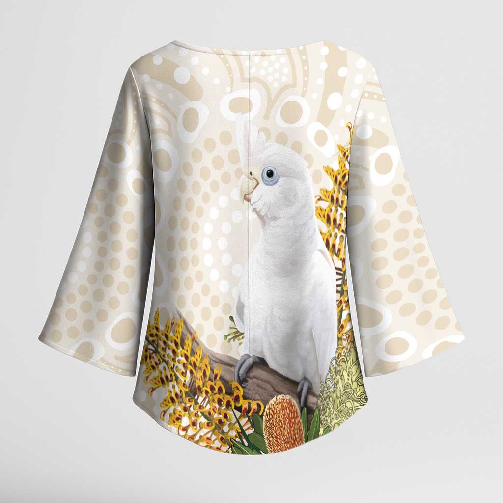 Australia Little Corella Kimono Sleeve Blouse Cacatua Sanguinea Western Grevillea Aboriginal Art - Aussie Hoodie