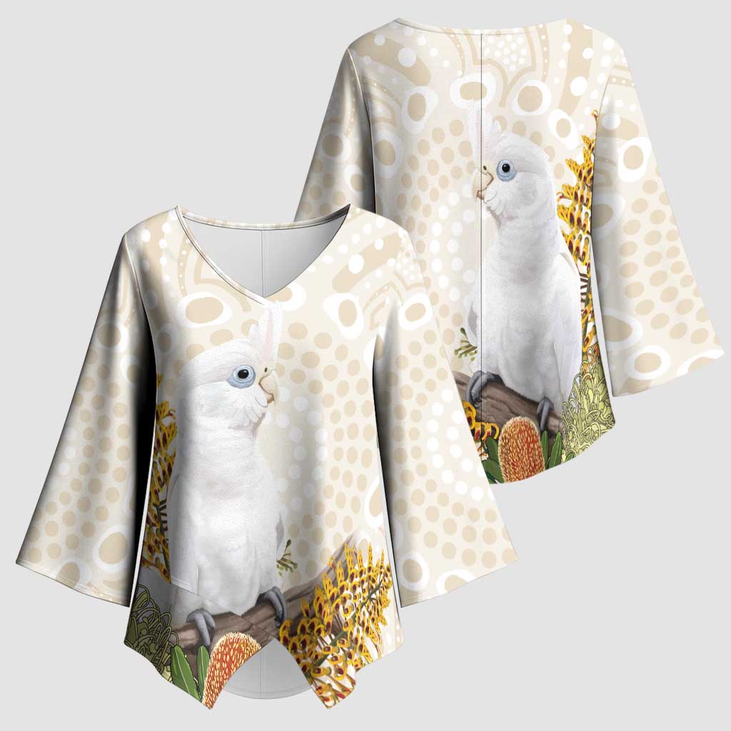 Australia Little Corella Kimono Sleeve Blouse Cacatua Sanguinea Western Grevillea Aboriginal Art - Aussie Hoodie