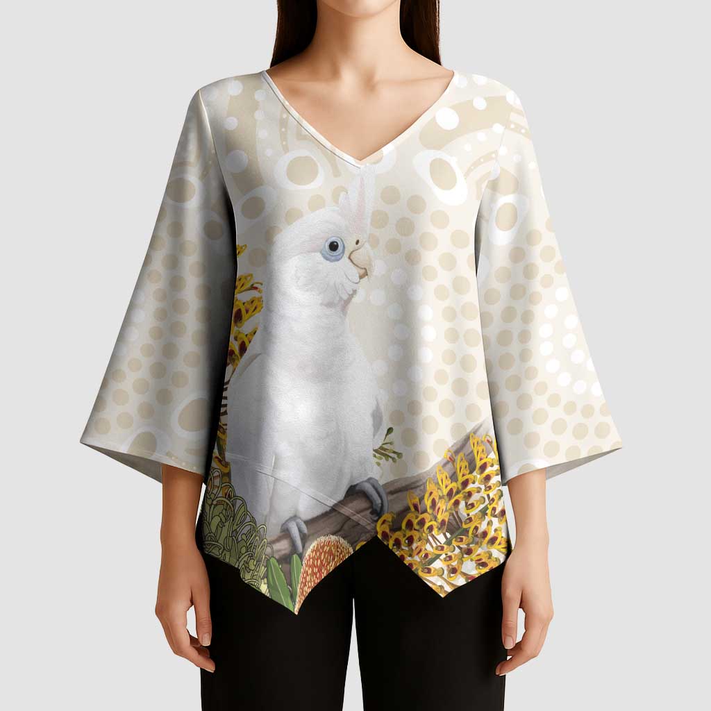 Australia Little Corella Kimono Sleeve Blouse Cacatua Sanguinea Western Grevillea Aboriginal Art - Aussie Hoodie