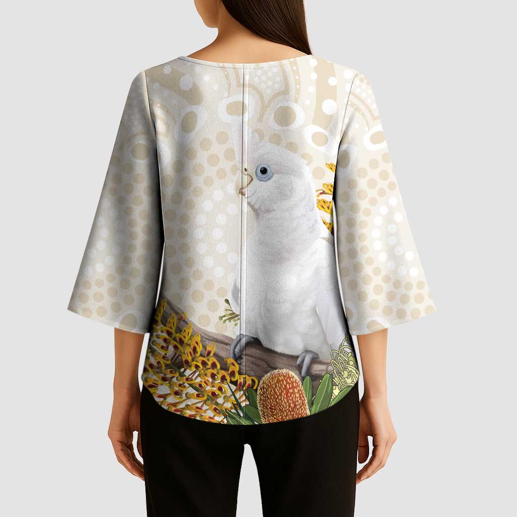 Australia Little Corella Kimono Sleeve Blouse Cacatua Sanguinea Western Grevillea Aboriginal Art - Aussie Hoodie