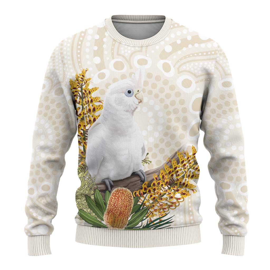 Australia Little Corella Ugly Christmas Sweater Cacatua Sanguinea Western Grevillea Aboriginal Art - Aussie Hoodie
