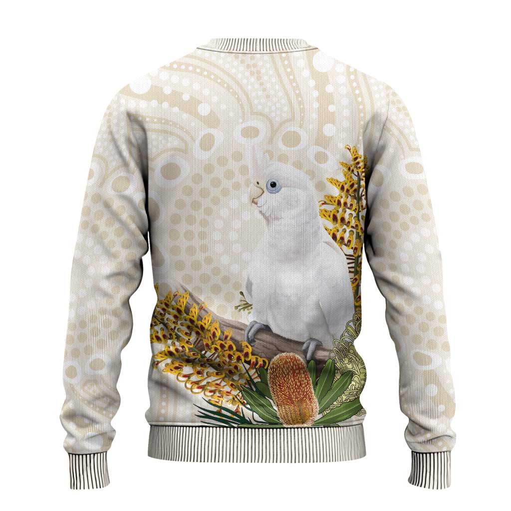 Australia Little Corella Ugly Christmas Sweater Cacatua Sanguinea Western Grevillea Aboriginal Art - Aussie Hoodie
