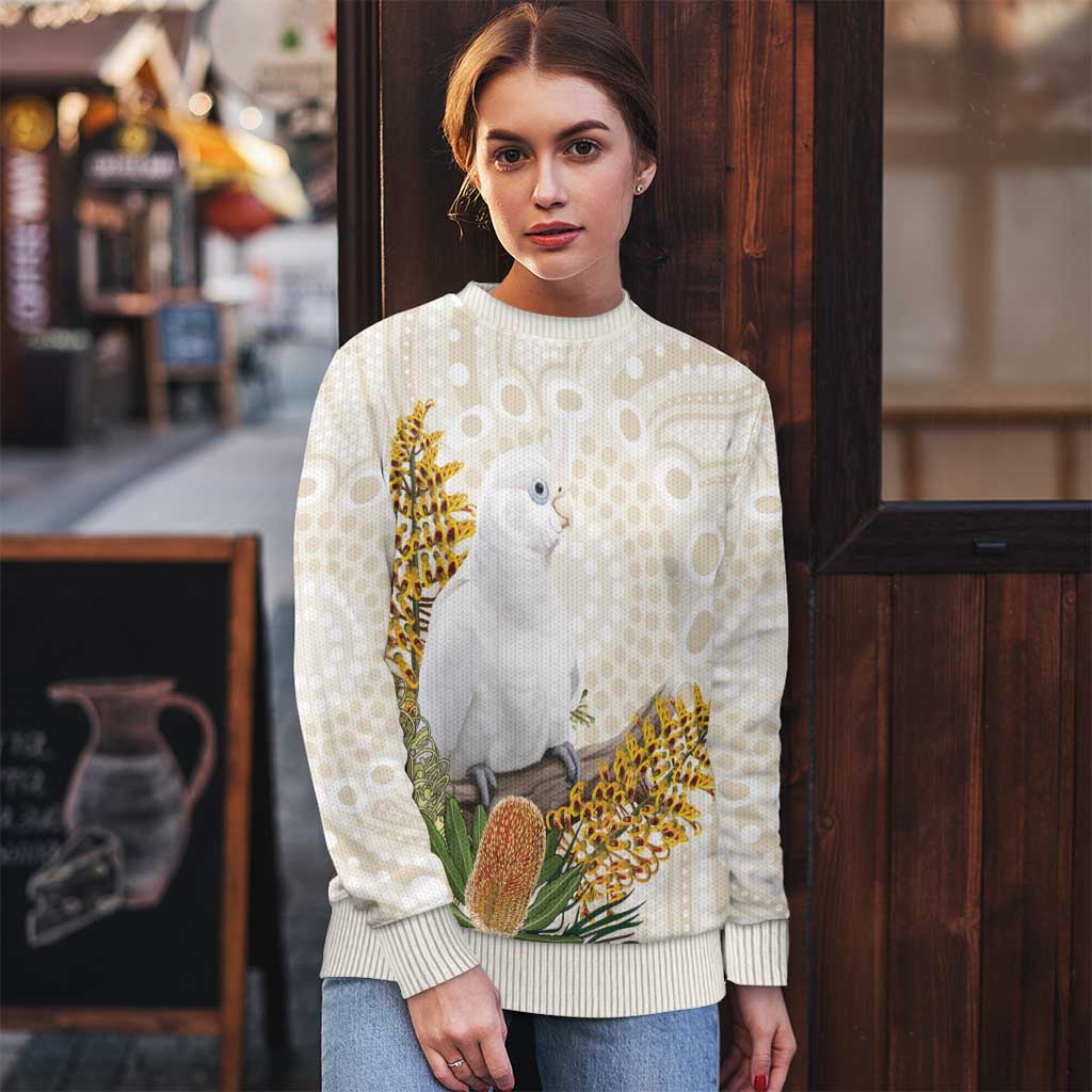 Australia Little Corella Ugly Christmas Sweater Cacatua Sanguinea Western Grevillea Aboriginal Art - Aussie Hoodie