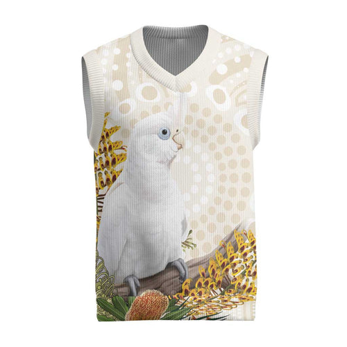 Australia Little Corella Christmas Knitted V-Neck Vest Cacatua Sanguinea Western Grevillea Aboriginal Art - Aussie Hoodie