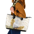 Australia Little Corella Leather Tote Bag Cacatua Sanguinea Western Grevillea Aboriginal Art - Aussie Hoodie