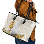 Australia Little Corella Leather Tote Bag Cacatua Sanguinea Western Grevillea Aboriginal Art - Aussie Hoodie
