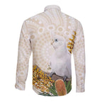 Australia Little Corella Long Sleeve Button Shirt Cacatua Sanguinea Western Grevillea Aboriginal Art - Aussie Hoodie
