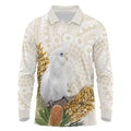 Australia Little Corella Long Sleeve Polo Shirt Cacatua Sanguinea Western Grevillea Aboriginal Art - Aussie Hoodie