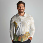 Australia Little Corella Long Sleeve Polo Shirt Cacatua Sanguinea Western Grevillea Aboriginal Art - Aussie Hoodie