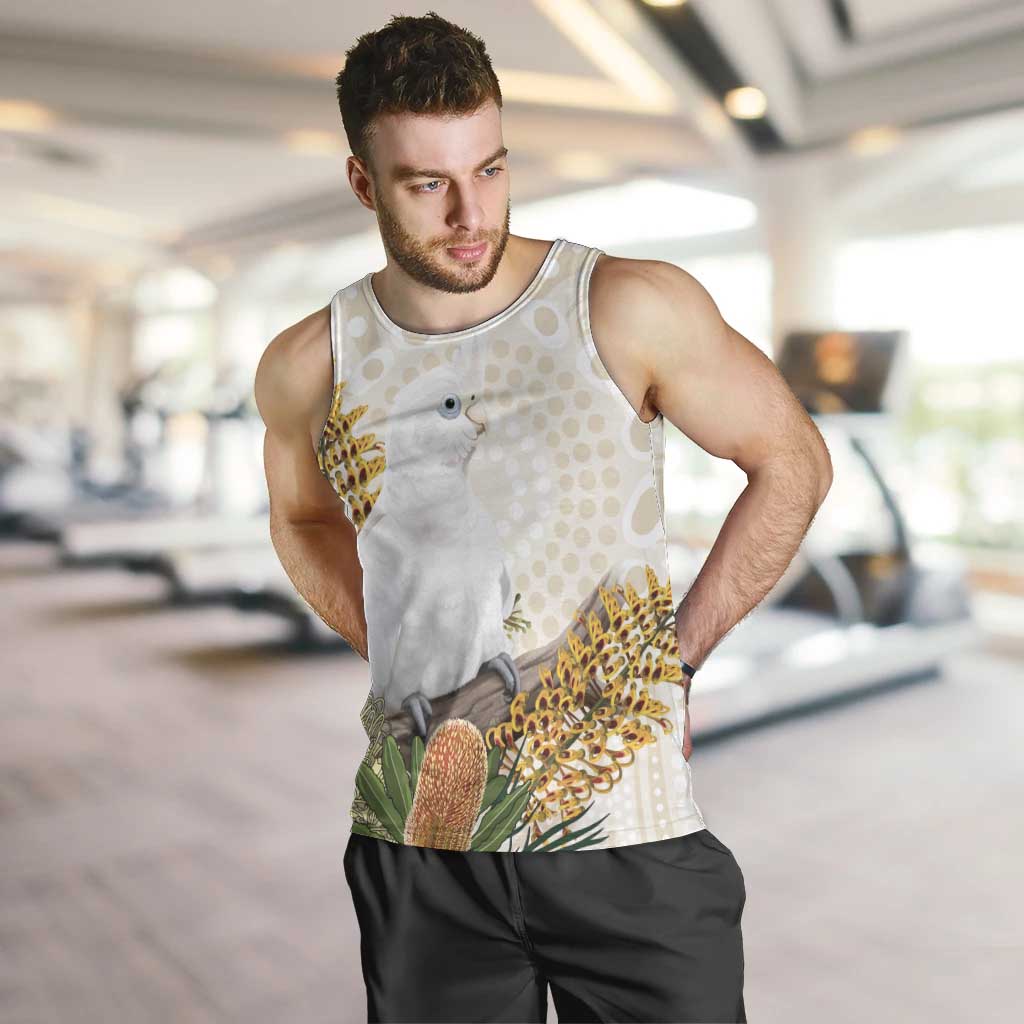 Australia Little Corella Men Tank Top Cacatua Sanguinea Western Grevillea Aboriginal Art - Aussie Hoodie