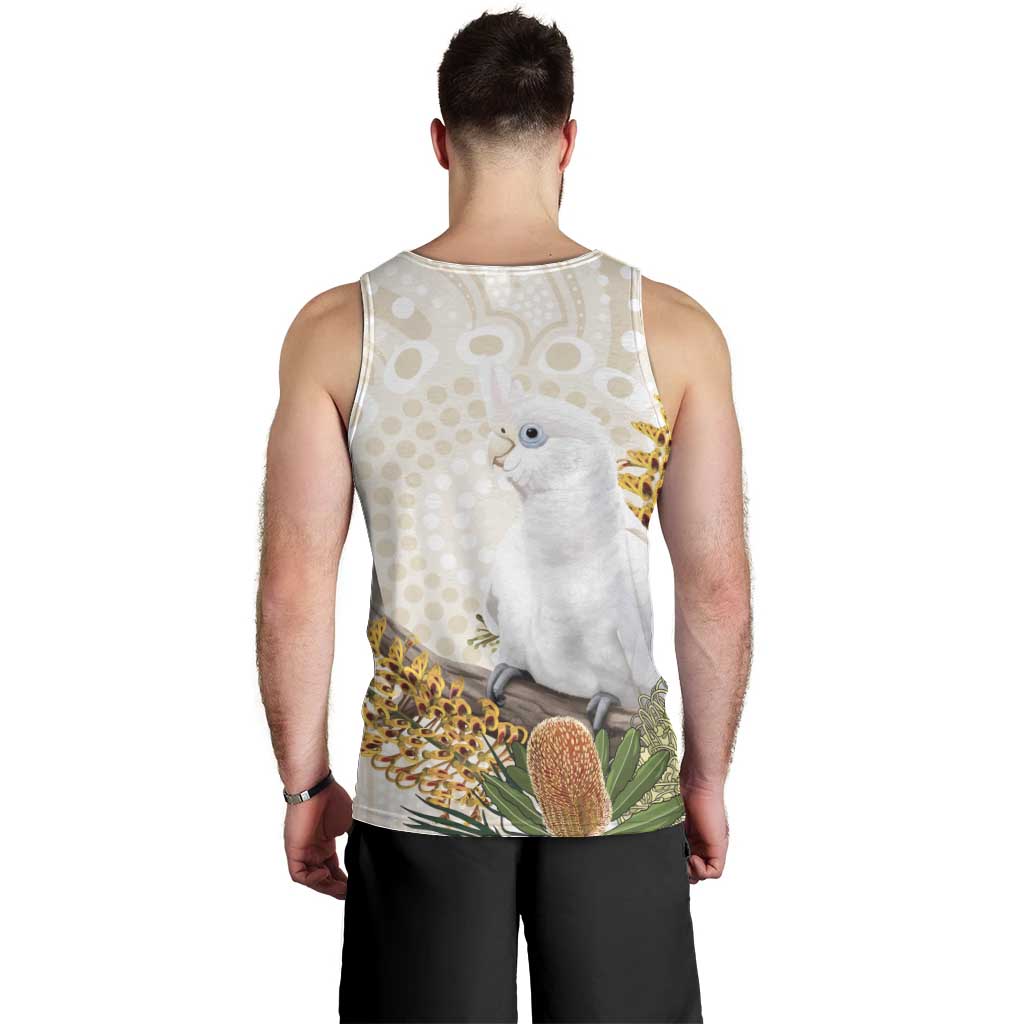 Australia Little Corella Men Tank Top Cacatua Sanguinea Western Grevillea Aboriginal Art - Aussie Hoodie