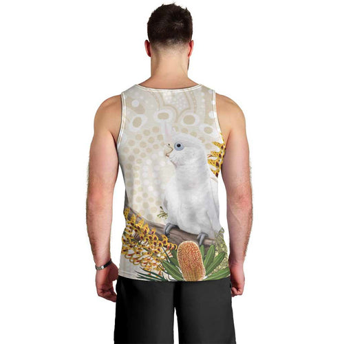 Australia Little Corella Men Tank Top Cacatua Sanguinea Western Grevillea Aboriginal Art - Aussie Hoodie