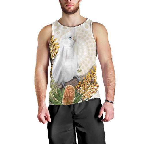 Australia Little Corella Men Tank Top Cacatua Sanguinea Western Grevillea Aboriginal Art - Aussie Hoodie