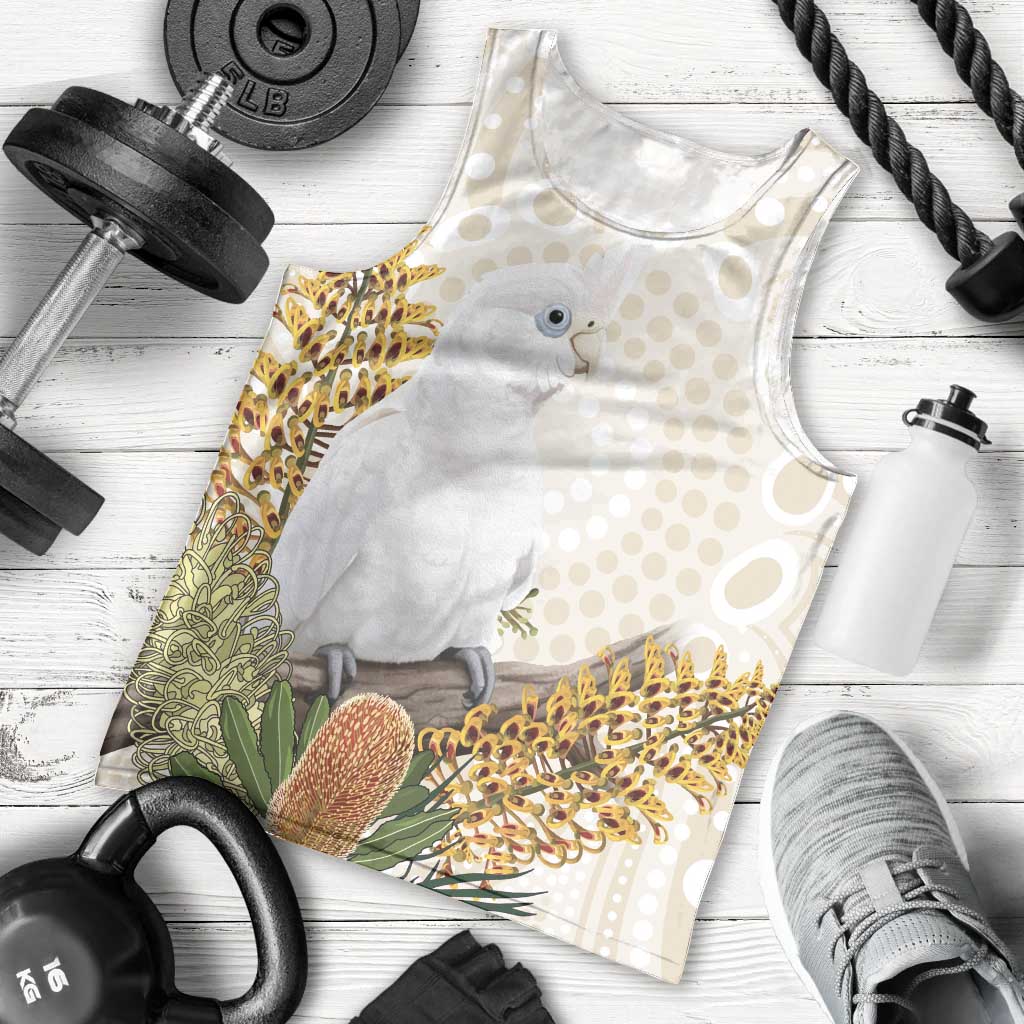 Australia Little Corella Men Tank Top Cacatua Sanguinea Western Grevillea Aboriginal Art - Aussie Hoodie