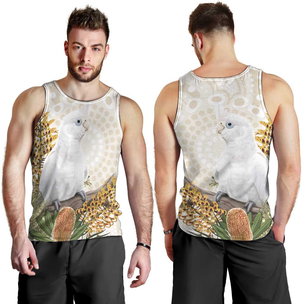 Australia Little Corella Men Tank Top Cacatua Sanguinea Western Grevillea Aboriginal Art - Aussie Hoodie