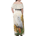 Australia Little Corella Off Shoulder Maxi Dress Cacatua Sanguinea Western Grevillea Aboriginal Art - Aussie Hoodie