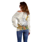 Australia Little Corella Off Shoulder Sweater Cacatua Sanguinea Western Grevillea Aboriginal Art - Aussie Hoodie
