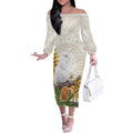 Australia Little Corella Off The Shoulder Long Sleeve Dress Cacatua Sanguinea Western Grevillea Aboriginal Art - Aussie Hoodie