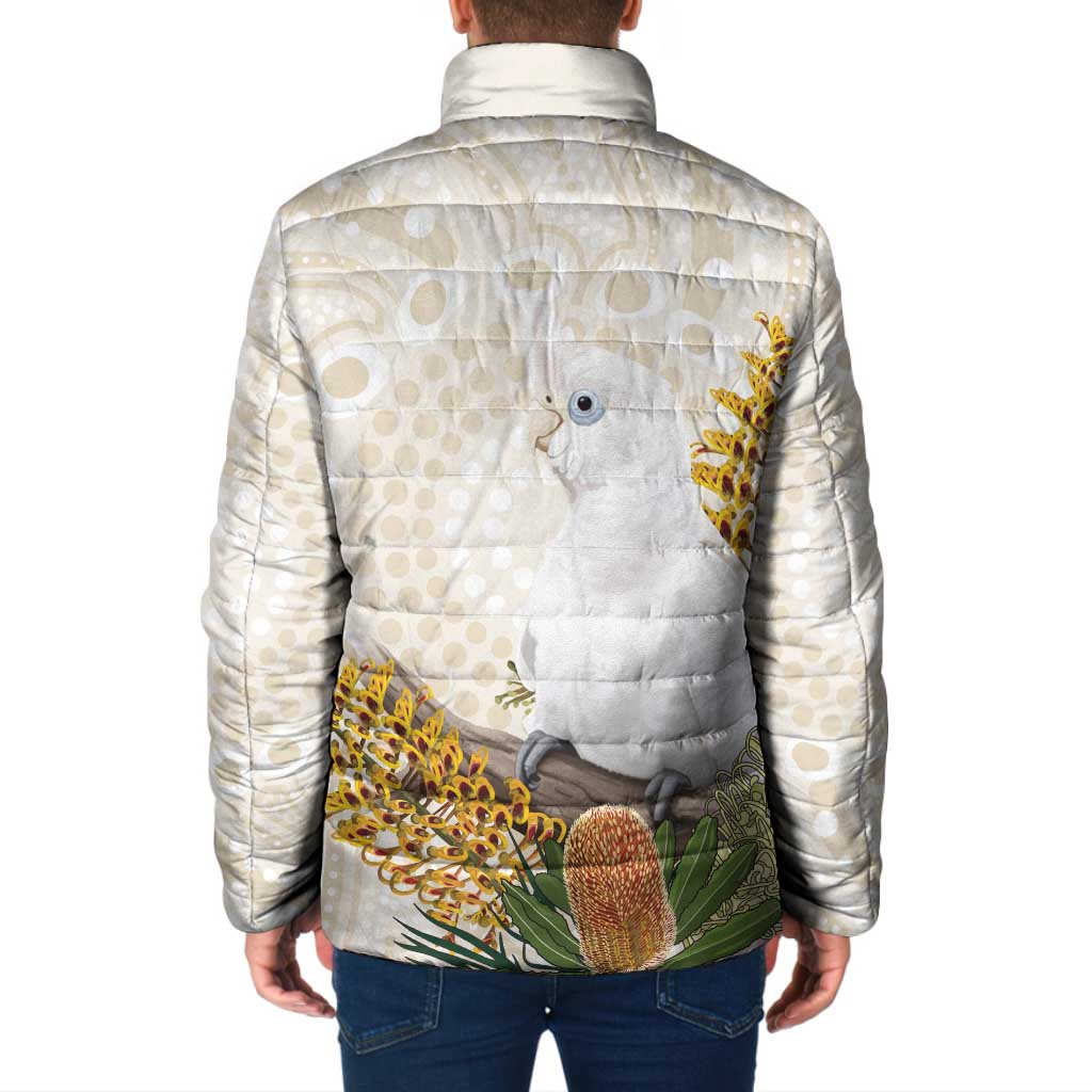 Australia Little Corella Padded Jacket Cacatua Sanguinea Western Grevillea Aboriginal Art - Aussie Hoodie
