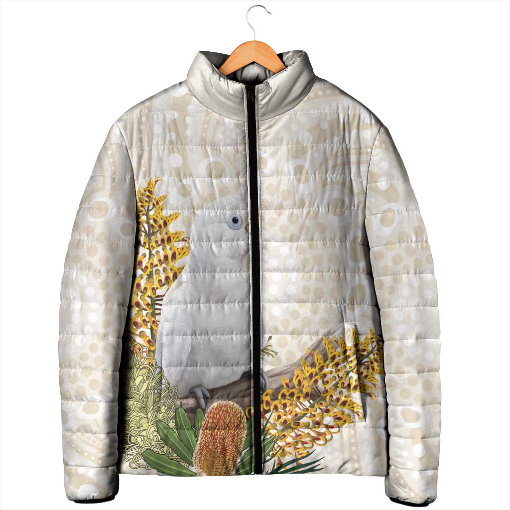 Australia Little Corella Padded Jacket Cacatua Sanguinea Western Grevillea Aboriginal Art - Aussie Hoodie
