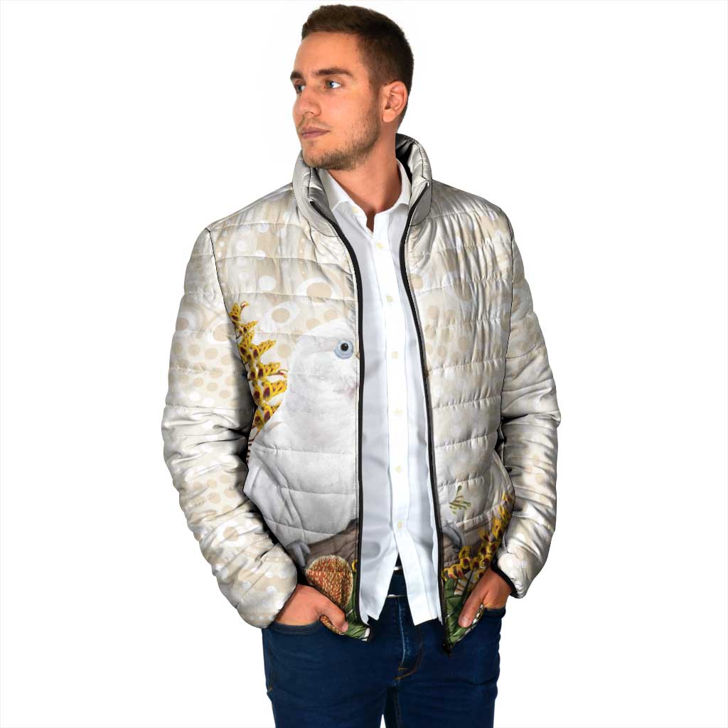 Australia Little Corella Padded Jacket Cacatua Sanguinea Western Grevillea Aboriginal Art - Aussie Hoodie