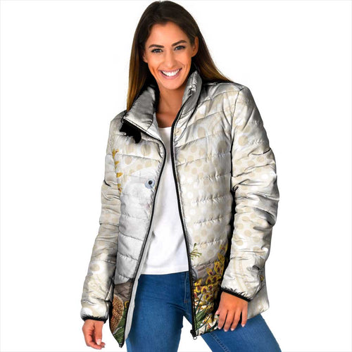 Australia Little Corella Padded Jacket Cacatua Sanguinea Western Grevillea Aboriginal Art - Aussie Hoodie