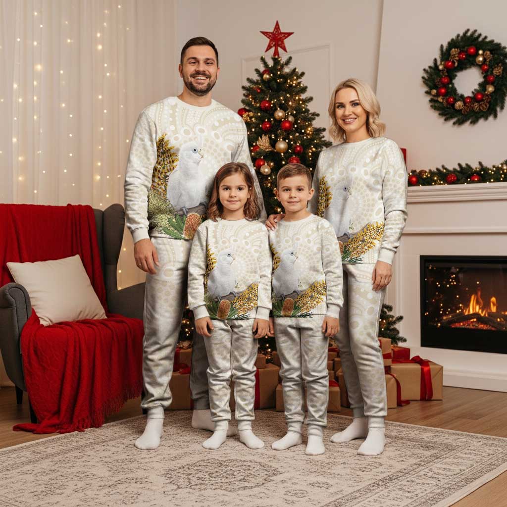Australia Little Corella Christmas Pajama Set Cacatua Sanguinea Western Grevillea Aboriginal Art - Aussie Hoodie