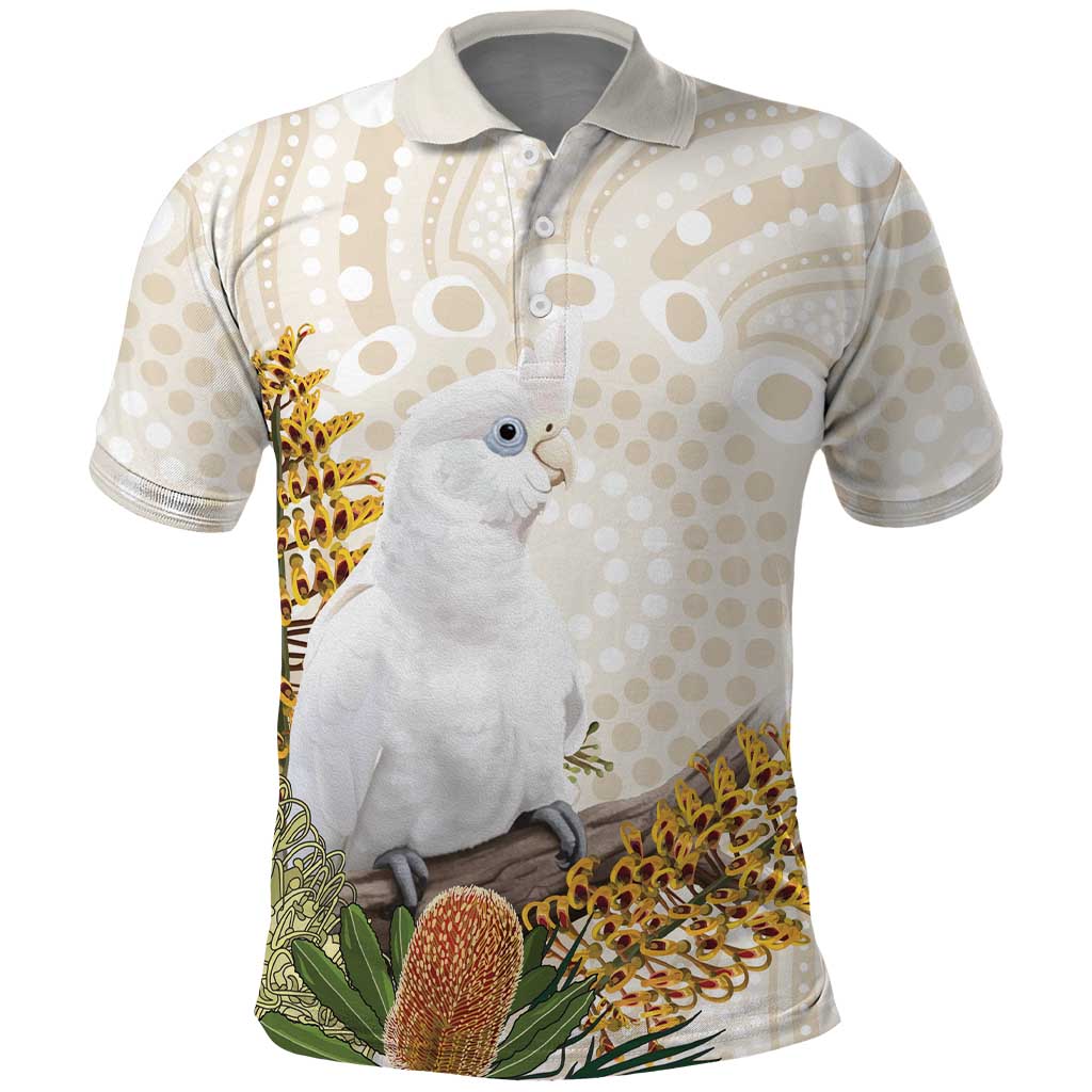 Australia Little Corella Polo Shirt Cacatua Sanguinea Western Grevillea Aboriginal Art - Aussie Hoodie
