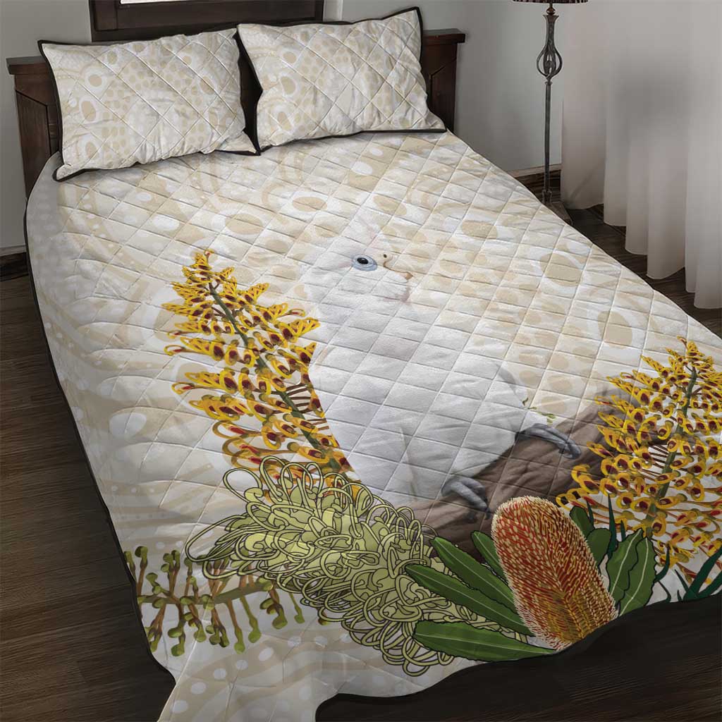 Australia Little Corella Quilt Bed Set Cacatua Sanguinea Western Grevillea Aboriginal Art - Aussie Hoodie