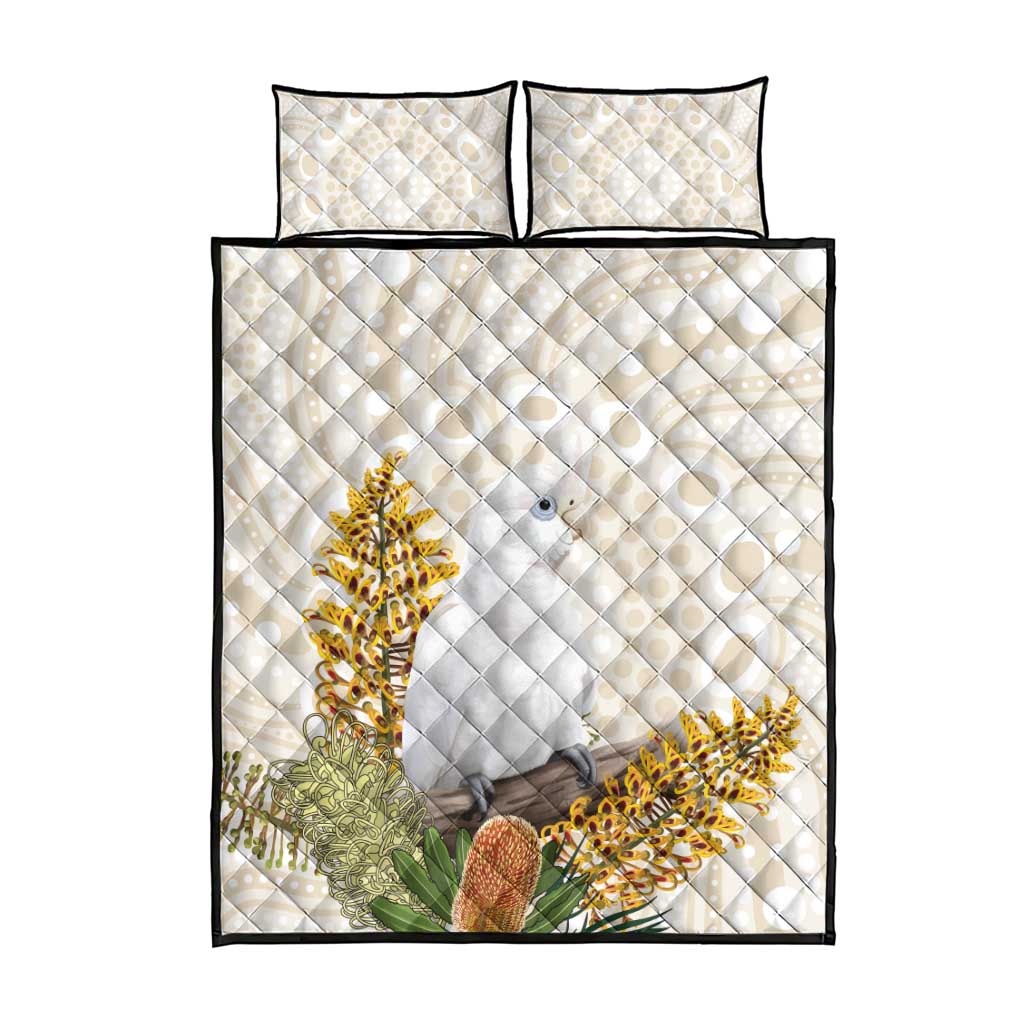 Australia Little Corella Quilt Bed Set Cacatua Sanguinea Western Grevillea Aboriginal Art - Aussie Hoodie