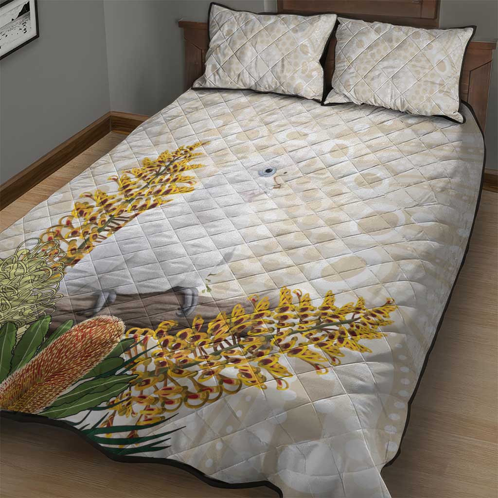Australia Little Corella Quilt Bed Set Cacatua Sanguinea Western Grevillea Aboriginal Art - Aussie Hoodie