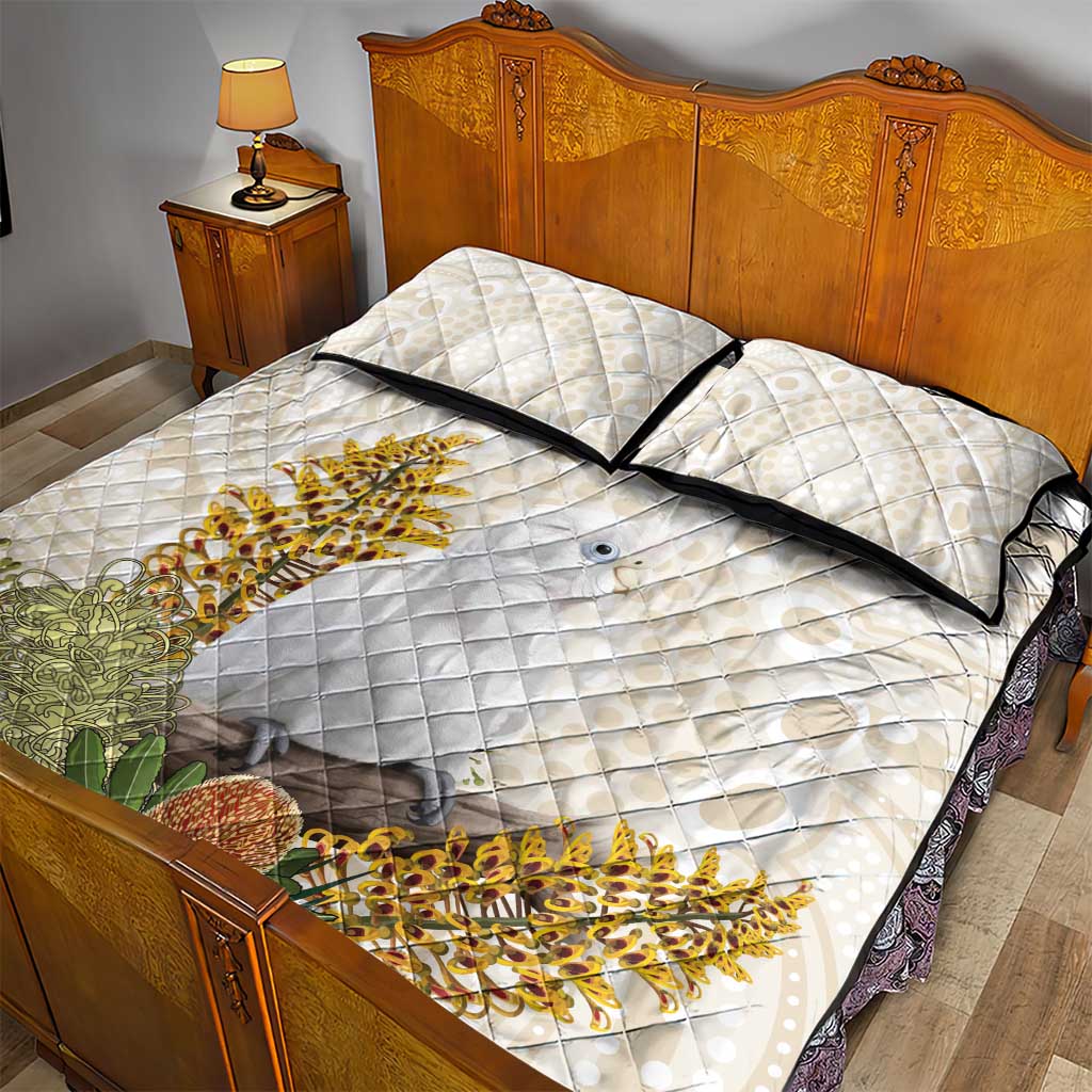 Australia Little Corella Quilt Bed Set Cacatua Sanguinea Western Grevillea Aboriginal Art - Aussie Hoodie
