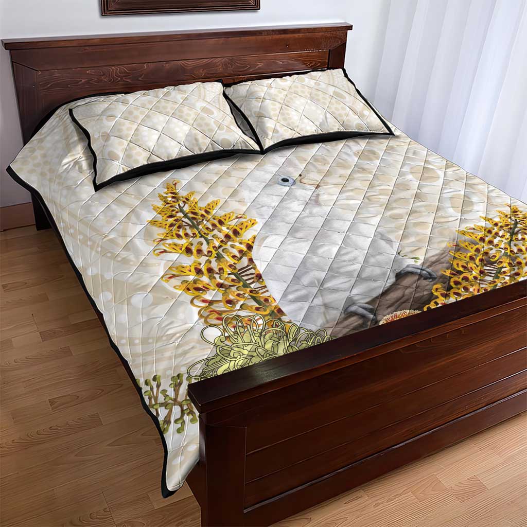 Australia Little Corella Quilt Bed Set Cacatua Sanguinea Western Grevillea Aboriginal Art - Aussie Hoodie