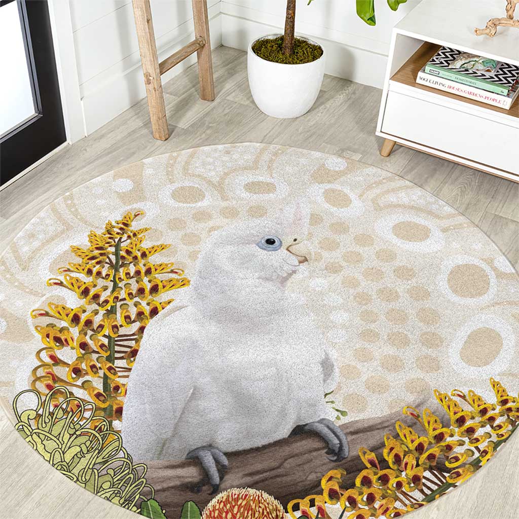 Australia Little Corella Round Carpet Cacatua Sanguinea Western Grevillea Aboriginal Art - Aussie Hoodie