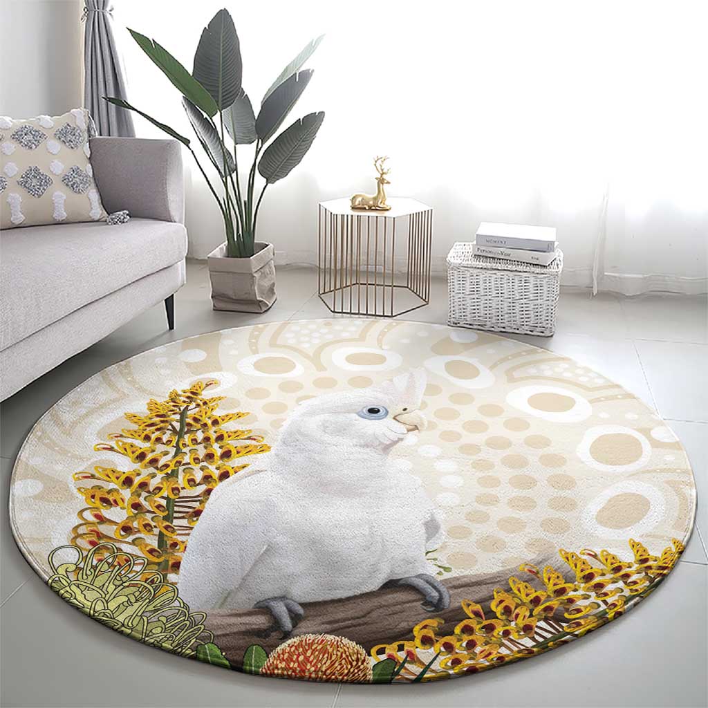 Australia Little Corella Round Carpet Cacatua Sanguinea Western Grevillea Aboriginal Art - Aussie Hoodie