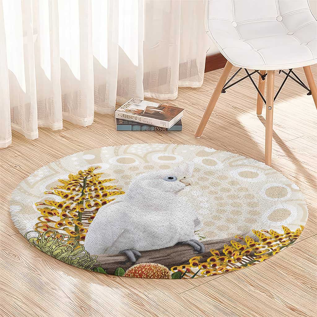 Australia Little Corella Round Carpet Cacatua Sanguinea Western Grevillea Aboriginal Art - Aussie Hoodie