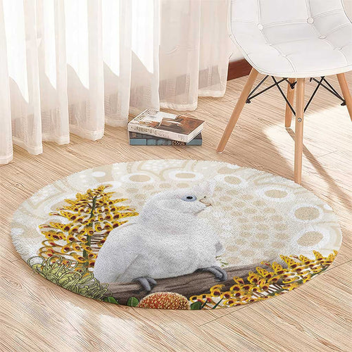 Australia Little Corella Round Carpet Cacatua Sanguinea Western Grevillea Aboriginal Art - Aussie Hoodie