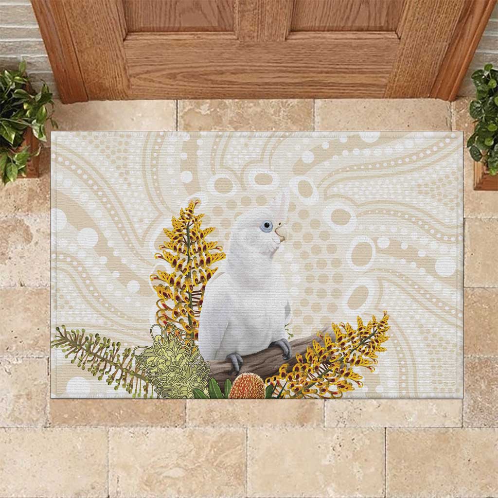 Australia Little Corella Rubber Doormat Cacatua Sanguinea Western Grevillea Aboriginal Art - Aussie Hoodie
