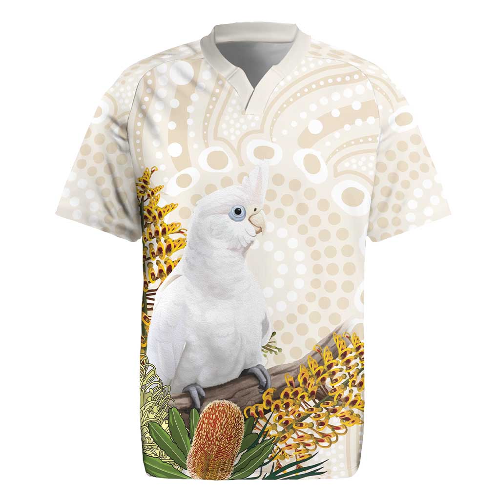 Australia Little Corella Rugby Jersey Cacatua Sanguinea Western Grevillea Aboriginal Art - Aussie Hoodie