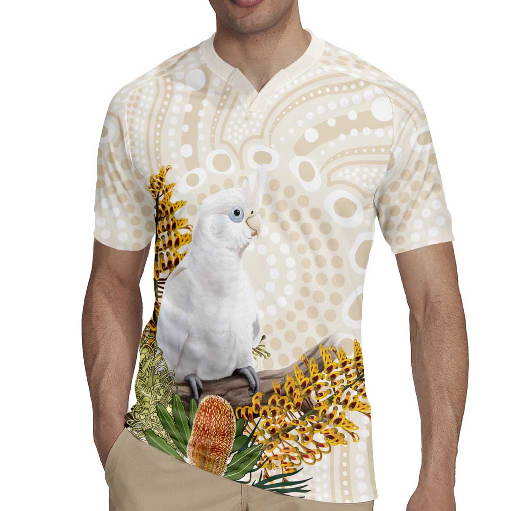 Australia Little Corella Rugby Jersey Cacatua Sanguinea Western Grevillea Aboriginal Art - Aussie Hoodie