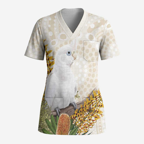 Australia Little Corella Scrub Top Cacatua Sanguinea Western Grevillea Aboriginal Art - Aussie Hoodie