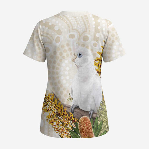 Australia Little Corella Scrub Top Cacatua Sanguinea Western Grevillea Aboriginal Art - Aussie Hoodie